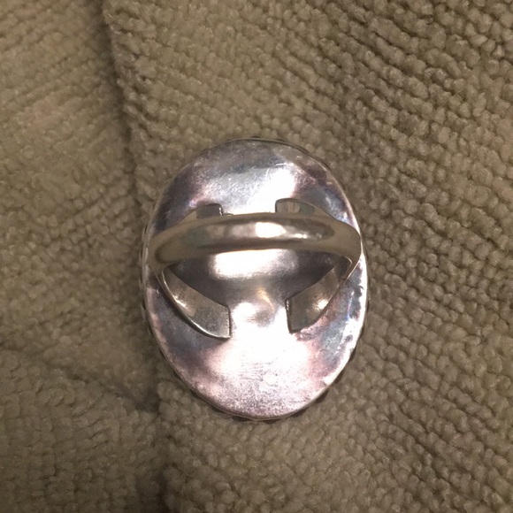 SIGNED Vintage Malachite & Sterling Ring Size 7 - Picture 4 of 5